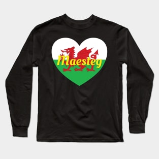 Maesteg Wales UK Wales Flag Heart Long Sleeve T-Shirt